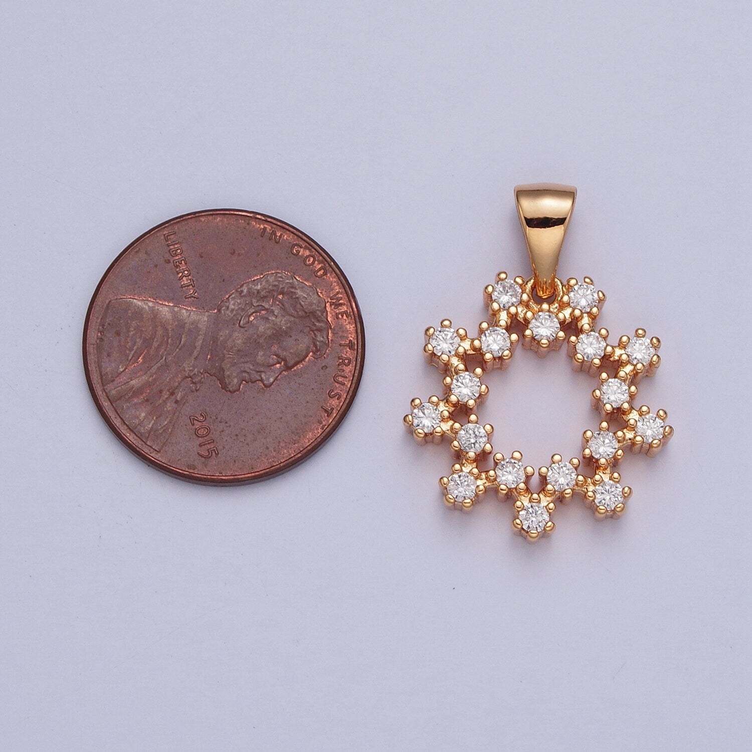 18K Gold Dainty Circle ZigZag Pattern Charm Micro Pave Cz Pendant, Snowflake Circular ZigZag Charm for Bracelet Necklace Earring | X-361