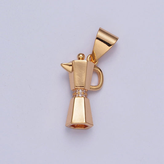 18K Gold Plated Dainty Blender Micro Pave CZ Pendant, Coffee Maker French Press Processor Gold Plated Charm | X-367