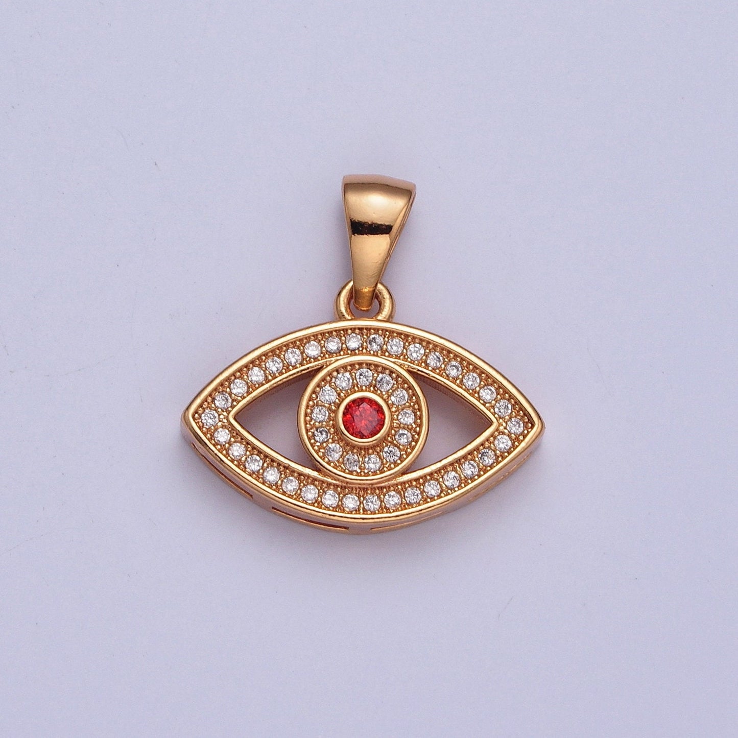 18K Gold Dainty Red Evil Eye Pendant Micro Pave Cubic Zarconia CZ Stones for Bracelet Necklace Jewelry Finding | X-369