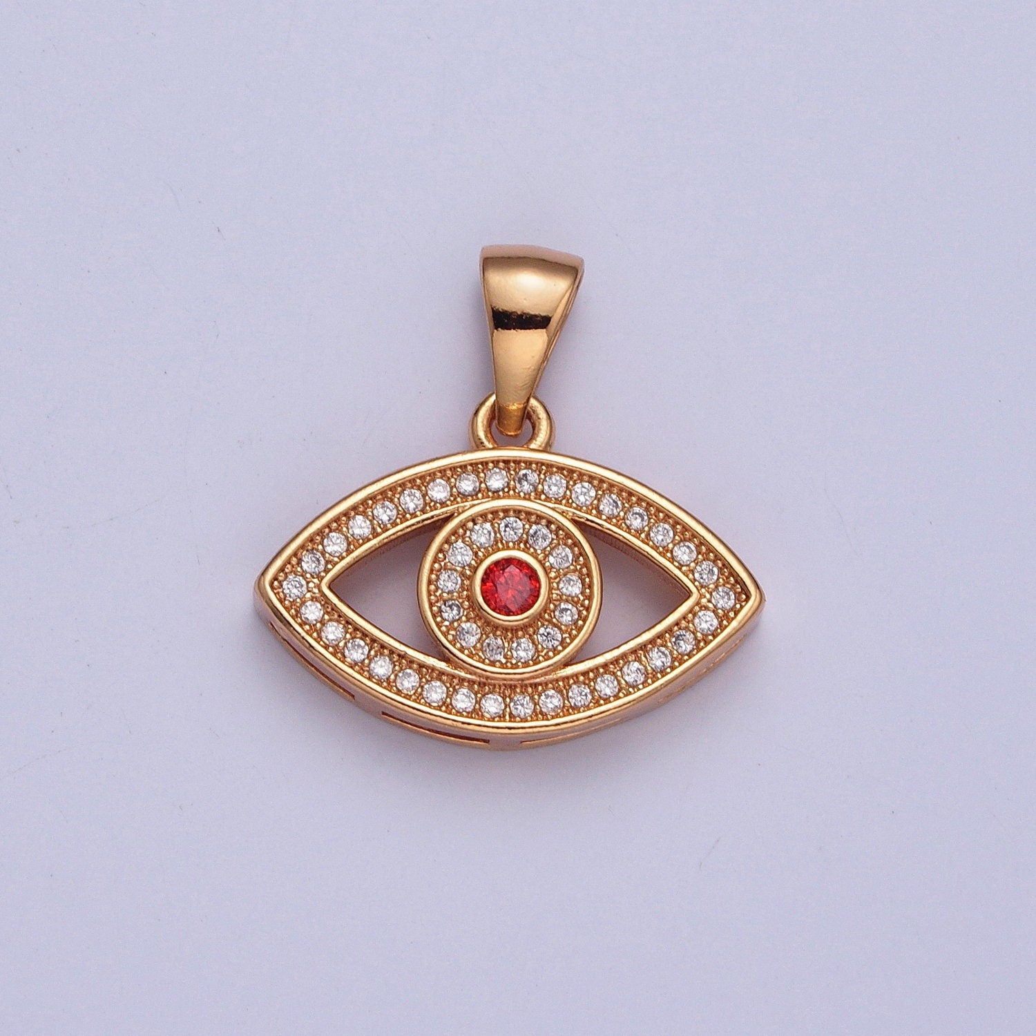 18K Gold Dainty Red Evil Eye Pendant Micro Pave Cubic Zarconia CZ Stones for Bracelet Necklace Jewelry Finding | X-369