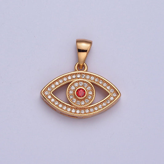 18K Gold Dainty Red Evil Eye Pendant Micro Pave Cubic Zarconia CZ Stones for Bracelet Necklace Jewelry Finding | X-369