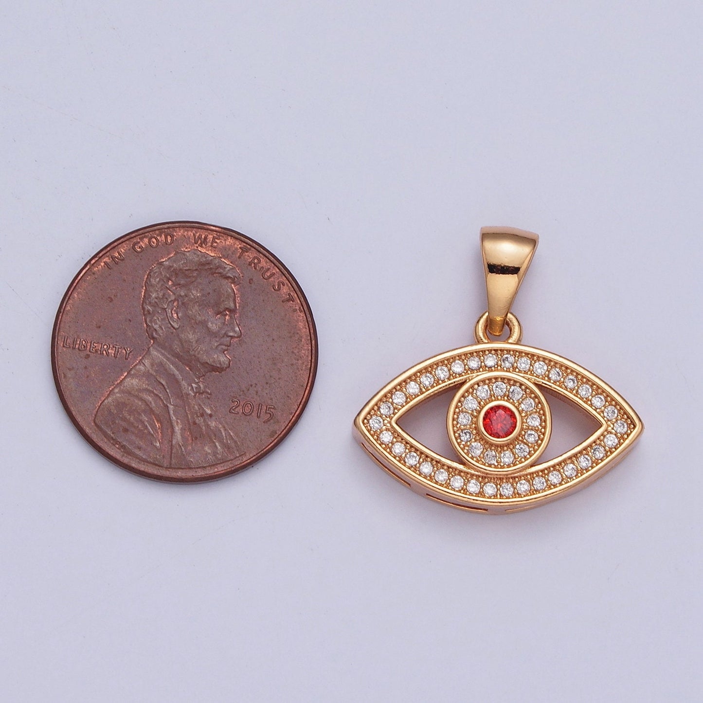 18K Gold Dainty Red Evil Eye Pendant Micro Pave Cubic Zarconia CZ Stones for Bracelet Necklace Jewelry Finding | X-369