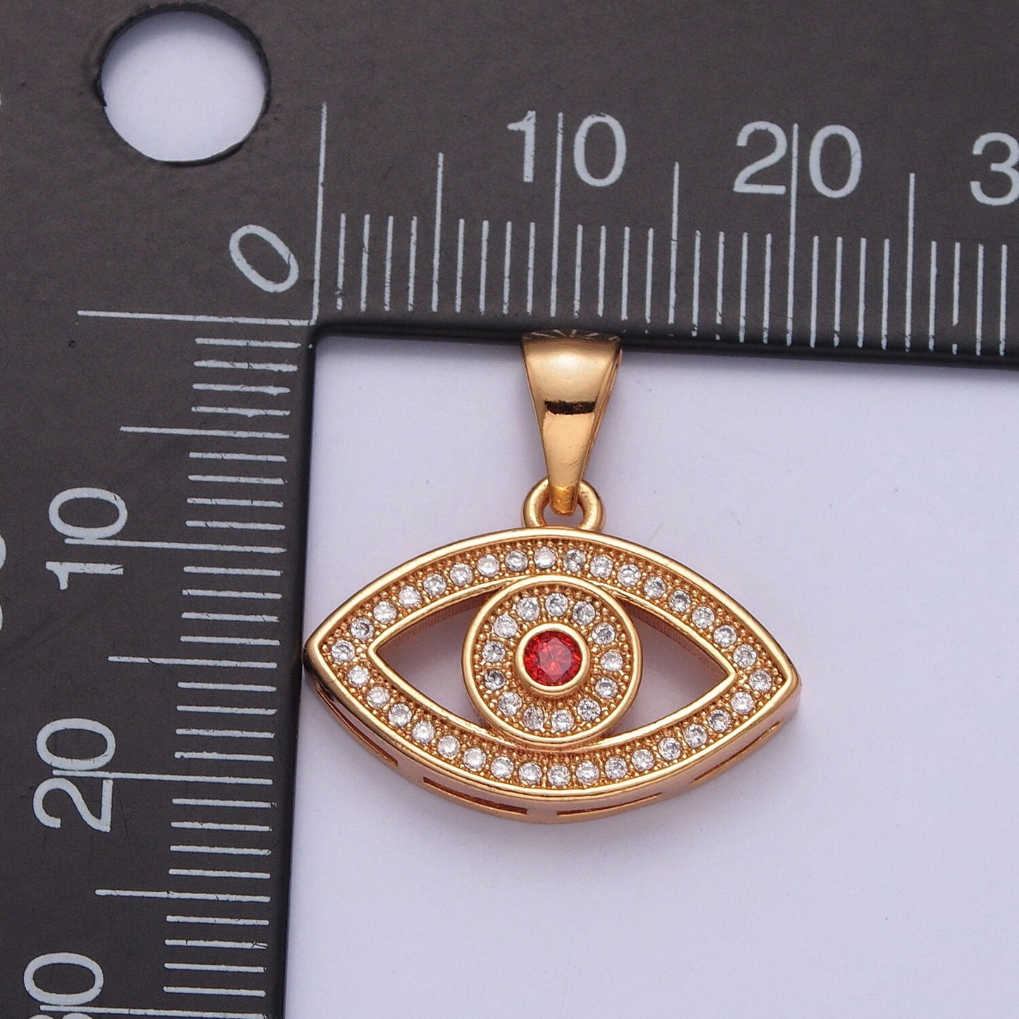 18K Gold Dainty Red Evil Eye Pendant Micro Pave Cubic Zarconia CZ Stones for Bracelet Necklace Jewelry Finding | X-369