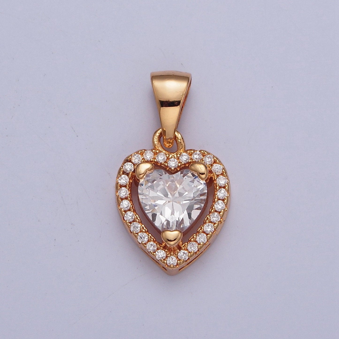 18K Gold Mini Heart Diamond CZ Clear Stone Pendant, Add on Charm Dainty Crystal Cz Stone for Necklace Bracelet Supply | X-371
