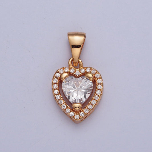 18K Gold Mini Heart Diamond CZ Clear Stone Pendant, Add on Charm Dainty Crystal Cz Stone for Necklace Bracelet Supply | X-371