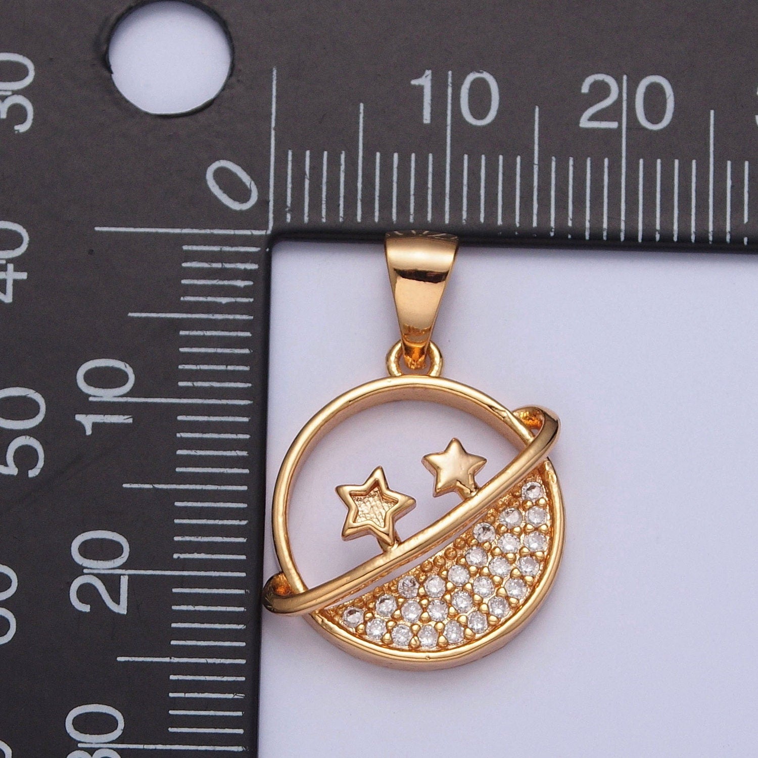 Dainty Round Planet Stars Micro CZ Pave Stone Pendant | DIY Charm Add on Necklace Bracelet Earring | X-373