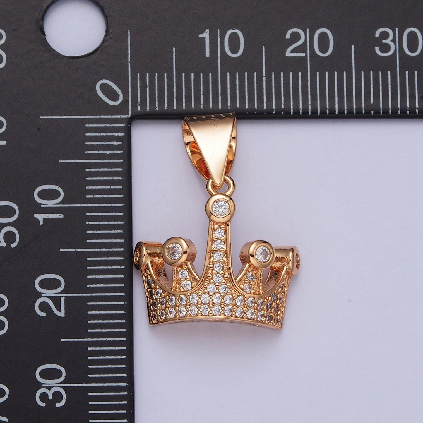 18K Gold Dainty Queen Royal Crown Micro Pave CZ Stones Pendant, King Queen Crown Design Charm | X-379