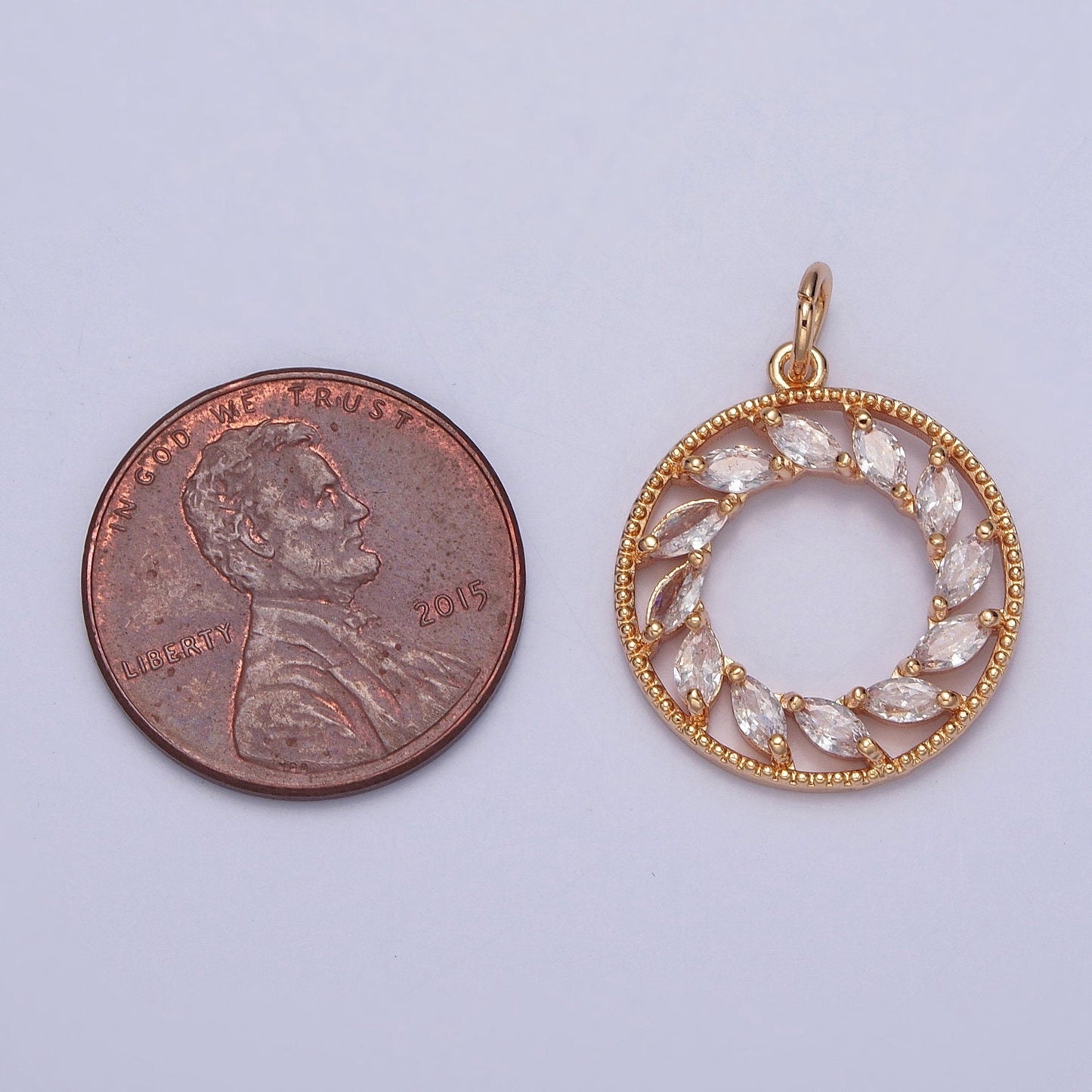 Dainty Round Beaded Micro Pave CZ Wreath Leaves Pendant, Mini Wreath Charm 16k Gold Filled Holiday Pendants | X-219