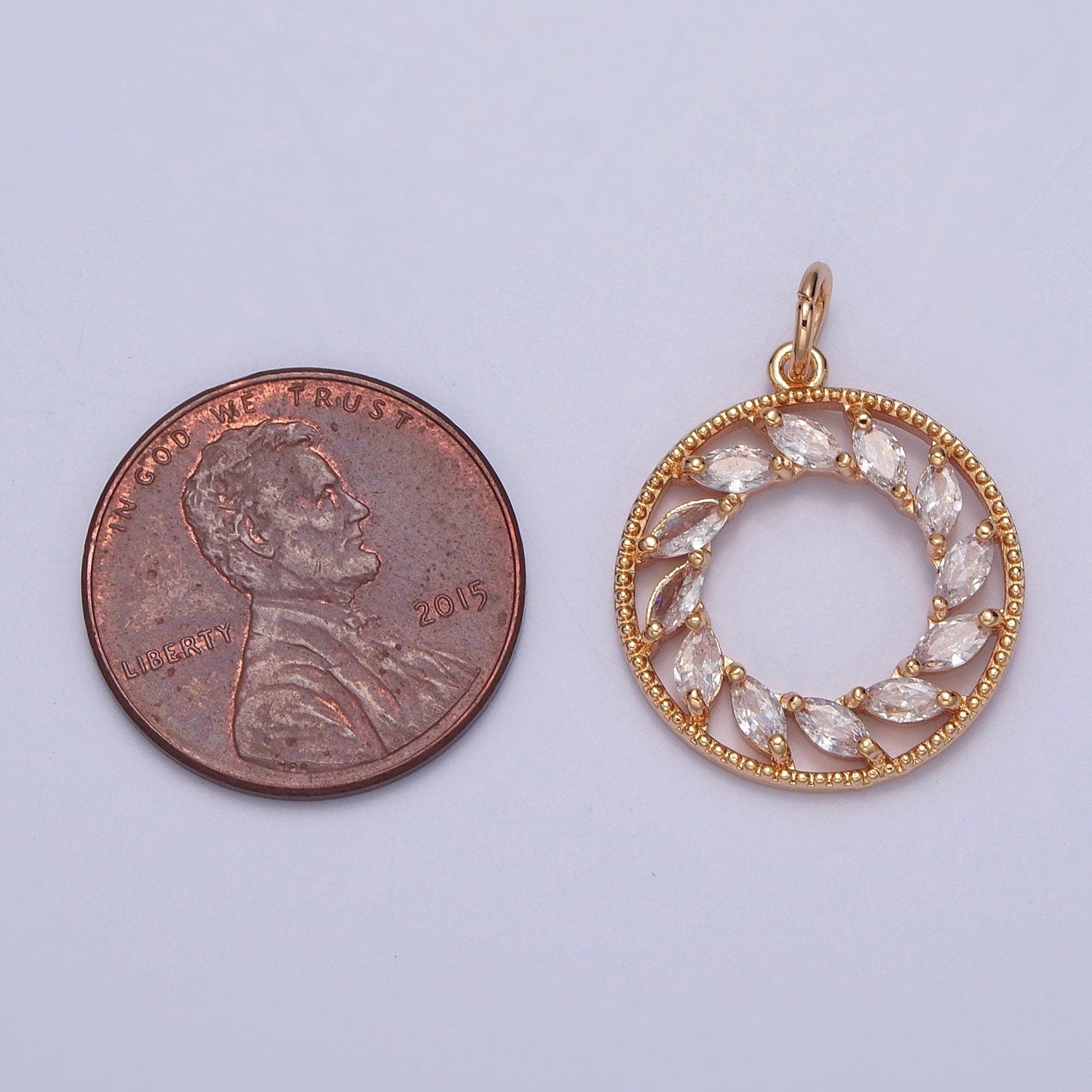 Dainty Round Beaded Micro Pave CZ Wreath Leaves Pendant, Mini Wreath Charm 16k Gold Filled Holiday Pendants | X-219