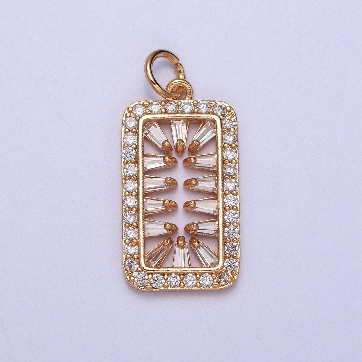 16K Gold Filled Rectangular Micro Pave CZ Baguette Stones Spikes Tag Pendant | X-244