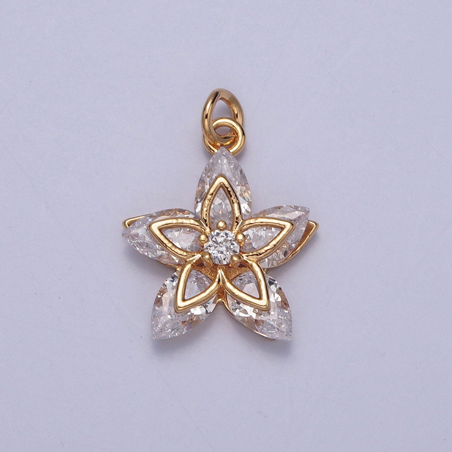 16K Gold Filled Dainty Flower Pave Cubic CZ Crystals Pendant, 16K Gold Hoya Cubic Charm, Dainty Flower Pendant for DIY supply | X-233