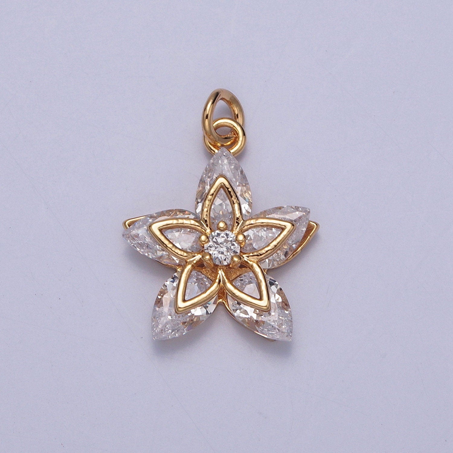 16K Gold Filled Dainty Flower Pave Cubic CZ Crystals Pendant, 16K Gold Hoya Cubic Charm, Dainty Flower Pendant for DIY supply | X-233