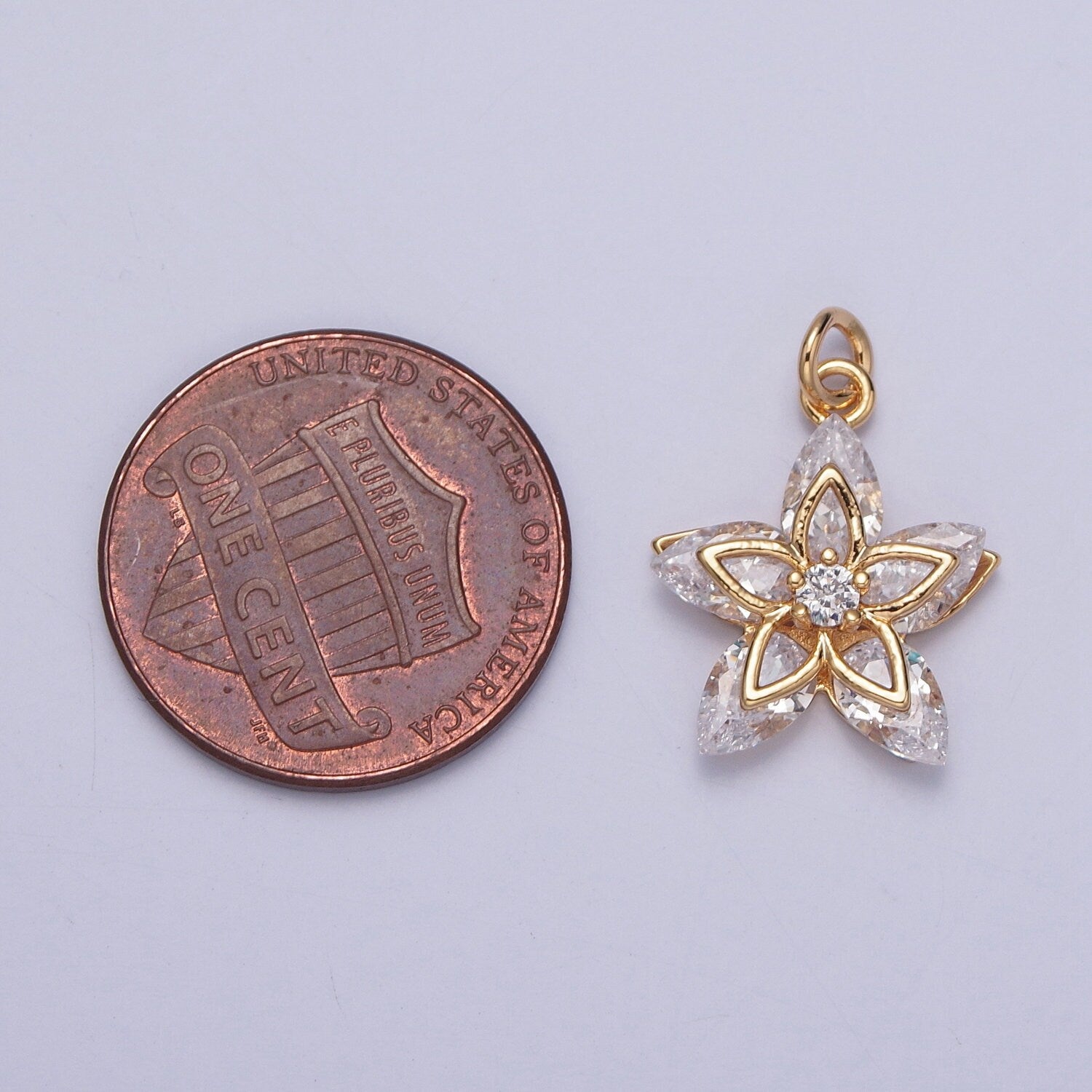 16K Gold Filled Dainty Flower Pave Cubic CZ Crystals Pendant, 16K Gold Hoya Cubic Charm, Dainty Flower Pendant for DIY supply | X-233