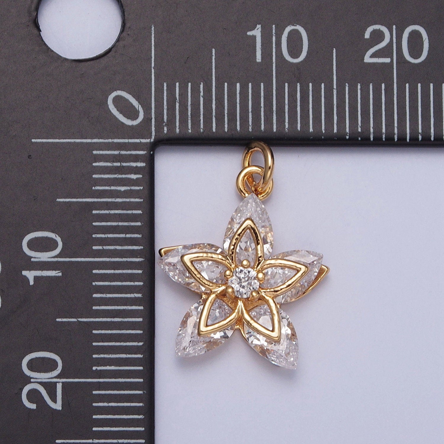 16K Gold Filled Dainty Flower Pave Cubic CZ Crystals Pendant, 16K Gold Hoya Cubic Charm, Dainty Flower Pendant for DIY supply | X-233