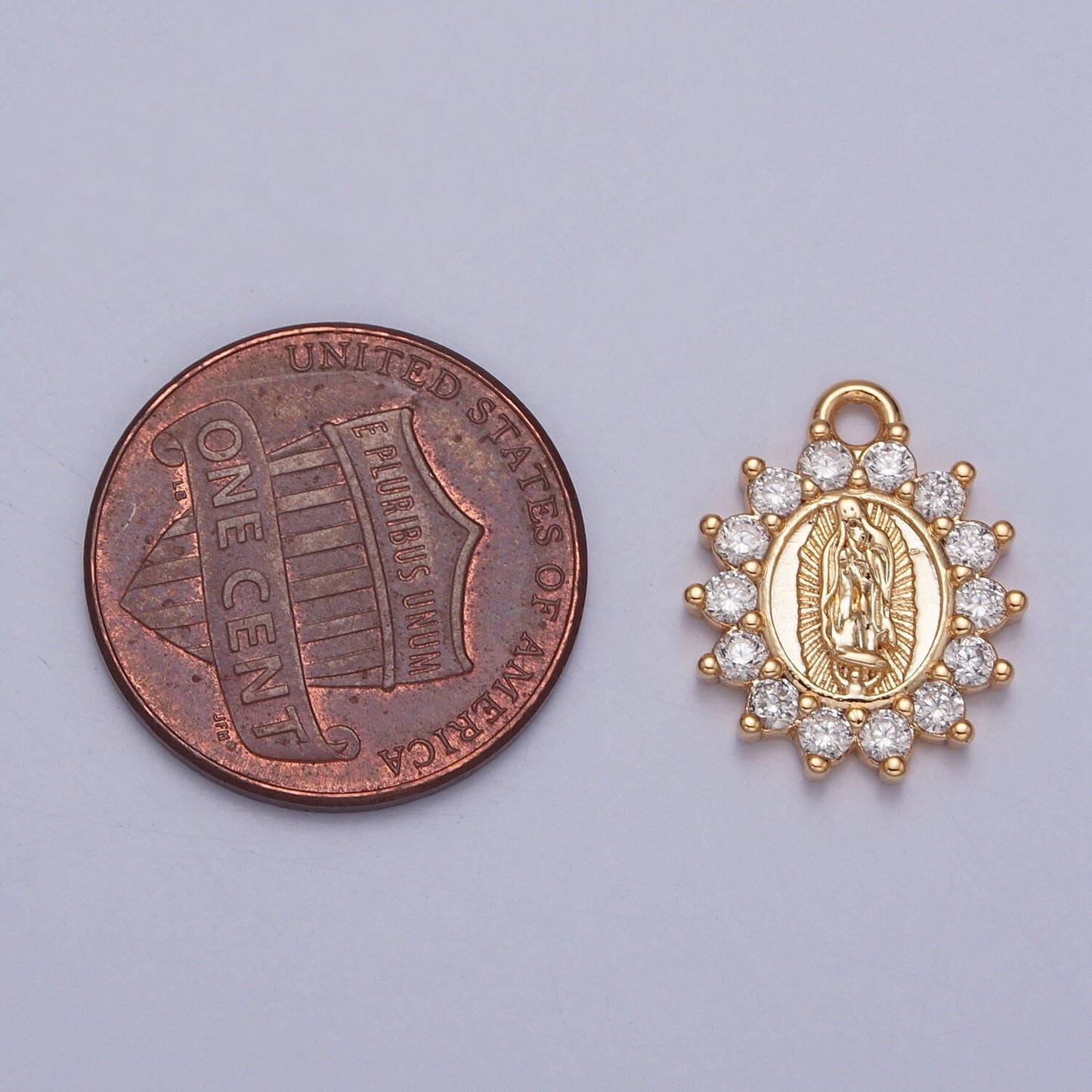 16K Gold Plated Our Lady of Guadalupe Charm Virgin Mary Lady of Lourdes Catholic Bijoux Sunburst Micro Pave CZ Charm | X-229