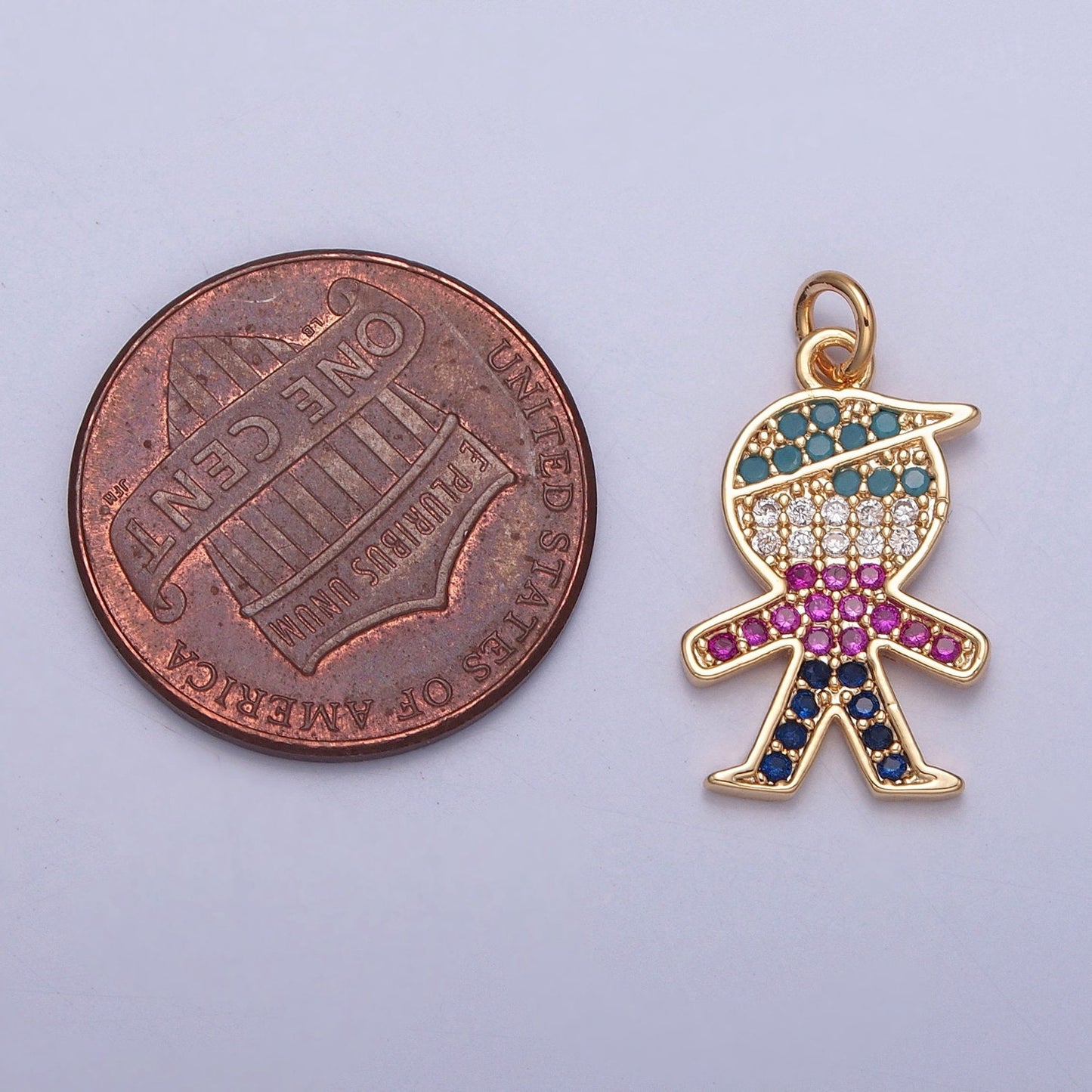 16K Gold Plated Cute Mini Person Micro Pave Colored CZ Stones Pendant | DIY Pendant Piece for Necklace Bracelet | X-249