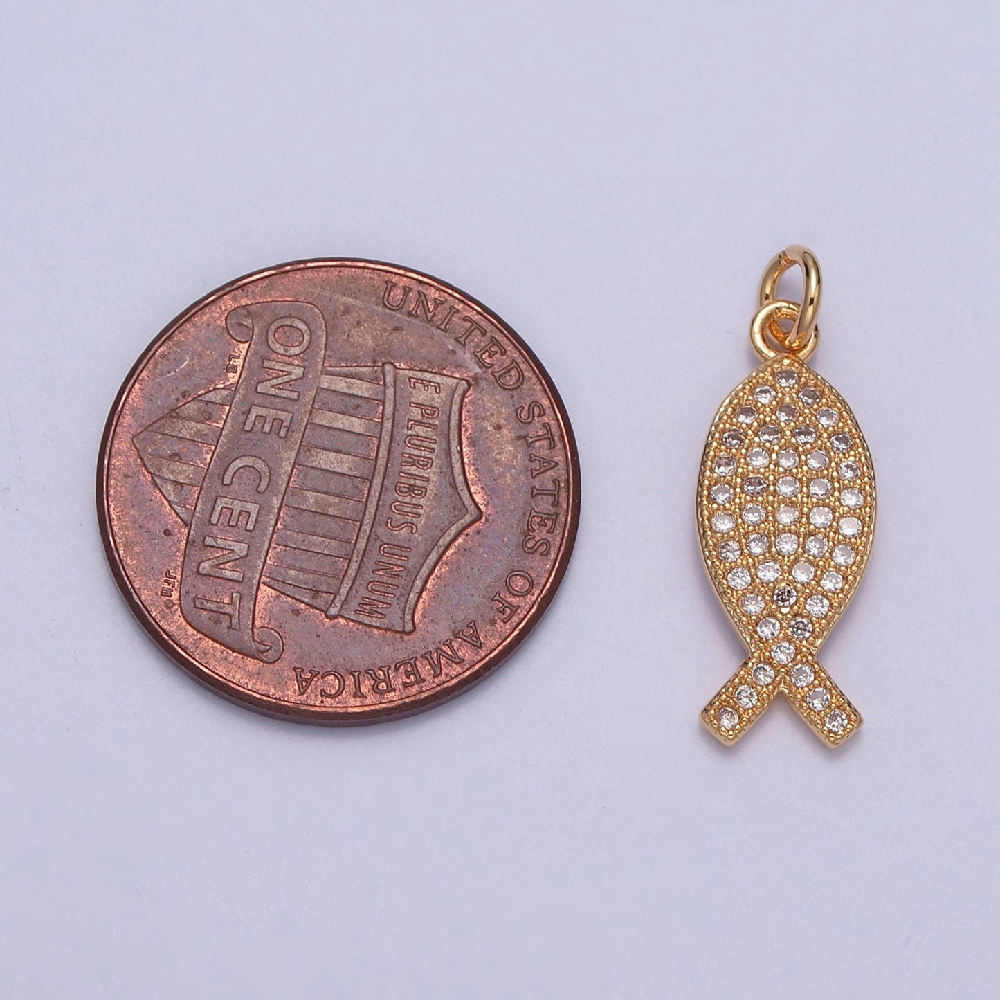16K Gold Plated Dainty Fish Outline Micro Pave CZ Stone Pendant, Minimalistic Sea Animal Charm | X-239
