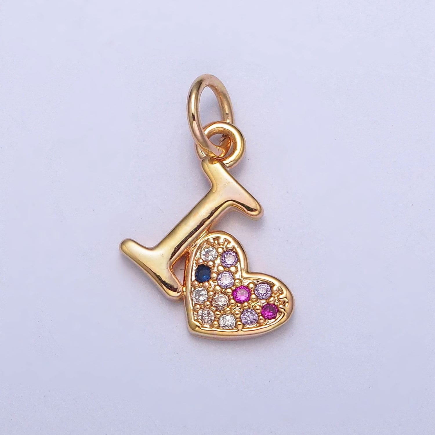 16K Gold Plated Dainty I Love I Heart Charm Colored Micro Pave CZ Stones I Heart Pendant, Love Heart Pendant Jewelry | X-231