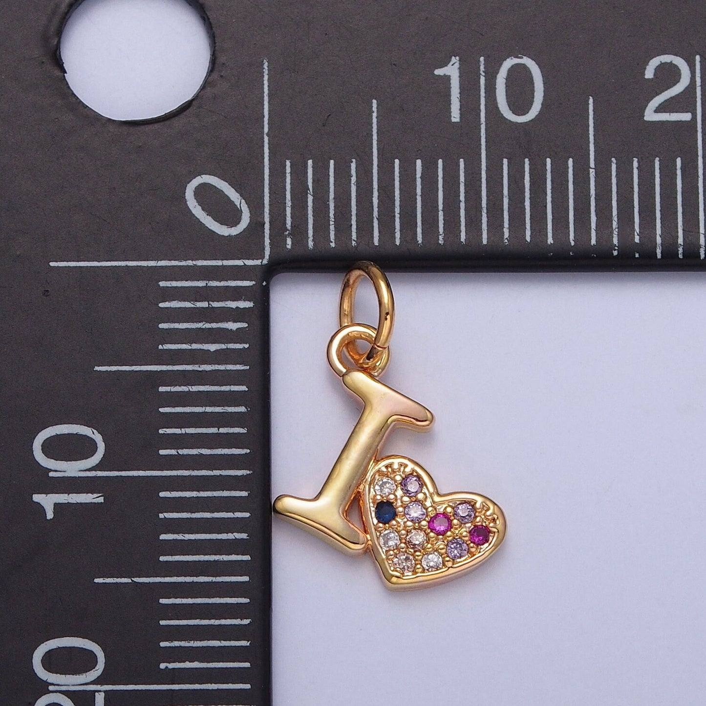 16K Gold Plated Dainty I Love I Heart Charm Colored Micro Pave CZ Stones I Heart Pendant, Love Heart Pendant Jewelry | X-231