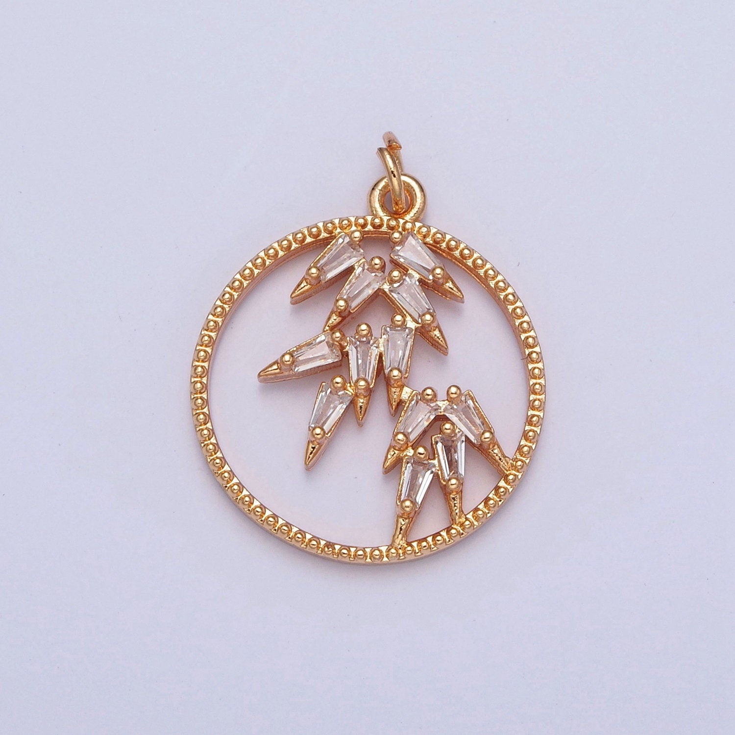 16K Gold Filled Round Beaded Cave Ice Spikes, Icicles, Stalactite Micro Pave CZ Baguette Stones Spikes Pendant | X-216