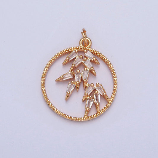 16K Gold Filled Round Beaded Cave Ice Spikes, Icicles, Stalactite Micro Pave CZ Baguette Stones Spikes Pendant | X-216