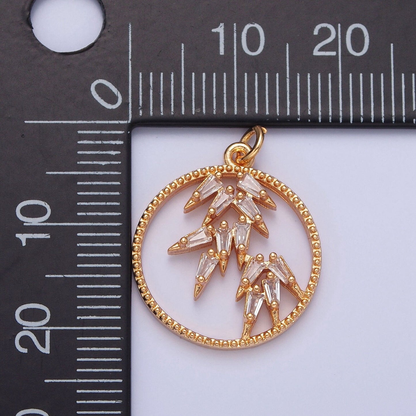 16K Gold Filled Round Beaded Cave Ice Spikes, Icicles, Stalactite Micro Pave CZ Baguette Stones Spikes Pendant | X-216