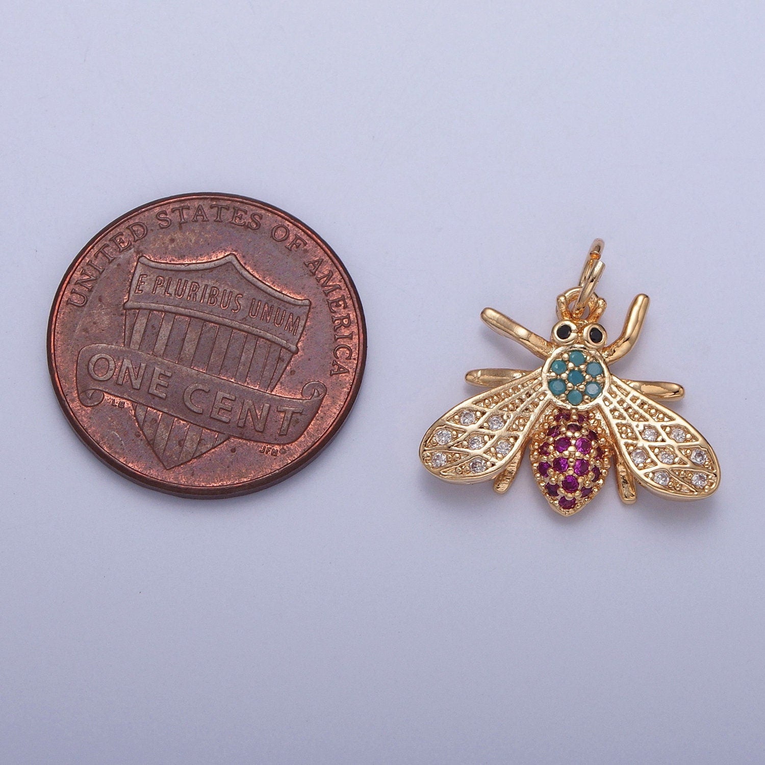 16K Gold Plated Mini Flying Winged Insect Micro Pave CZ Pendant, Gold Leaf-Cutter Bees Hornet Beetle Charm, Minimalist Necklaces | X-252