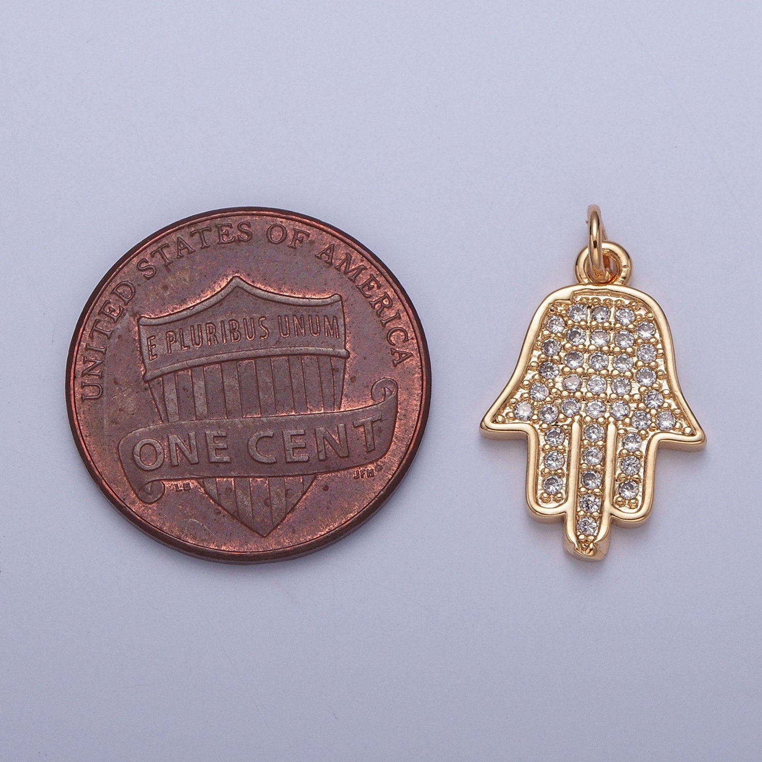 16K Gold Plated Simple Hamsa Hand The Hand of God Charm with Micro Pave CZ Pendant | DIY Pendant Piece for Necklace Bracelet | X-237
