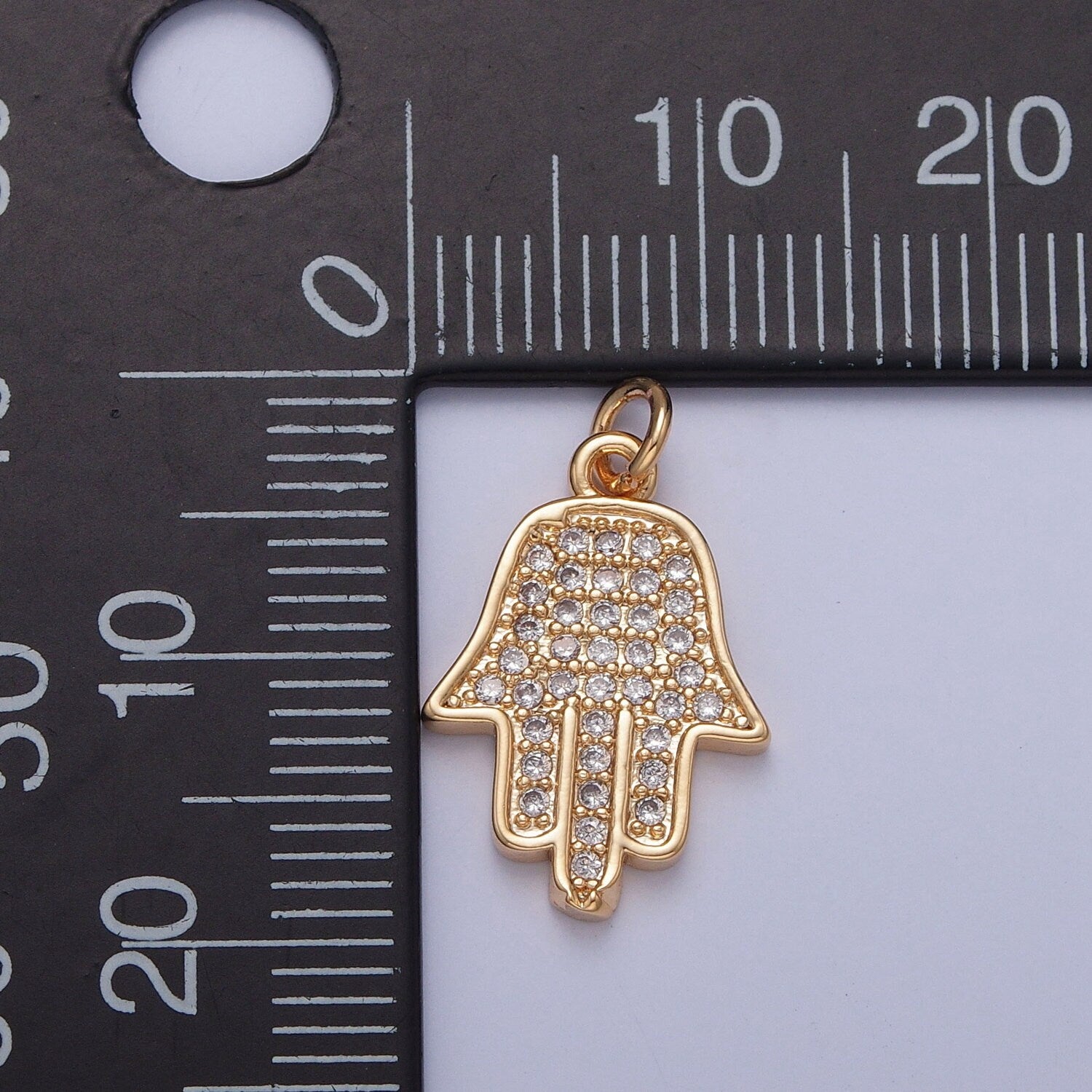 16K Gold Plated Simple Hamsa Hand The Hand of God Charm with Micro Pave CZ Pendant | DIY Pendant Piece for Necklace Bracelet | X-237