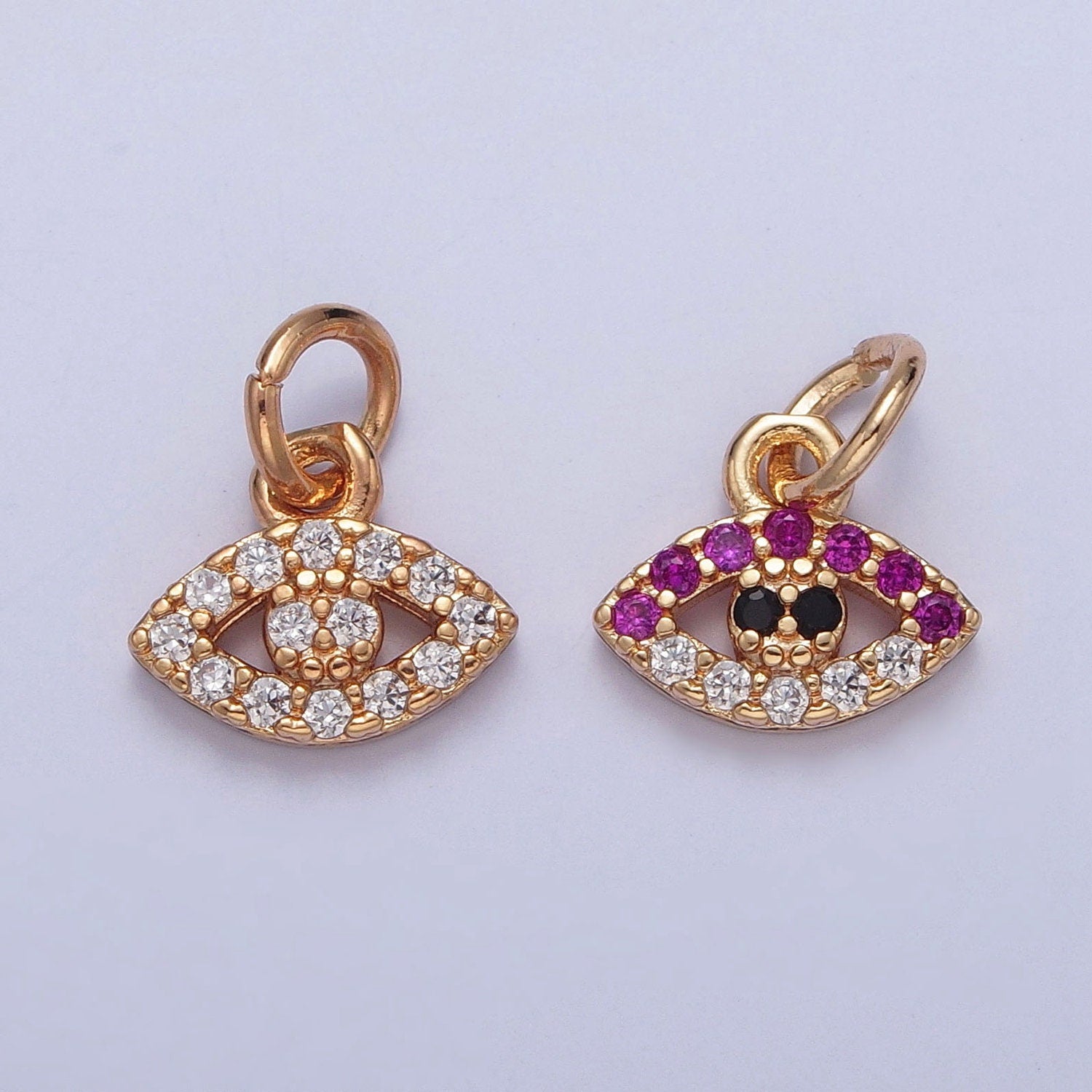16K Gold Filled Mini Clear/Colored Evil Eye Pendant Micro Pave Cubic Zarconia CZ Stones for Bracelet Necklace Jewelry Finding | X-234, X-235