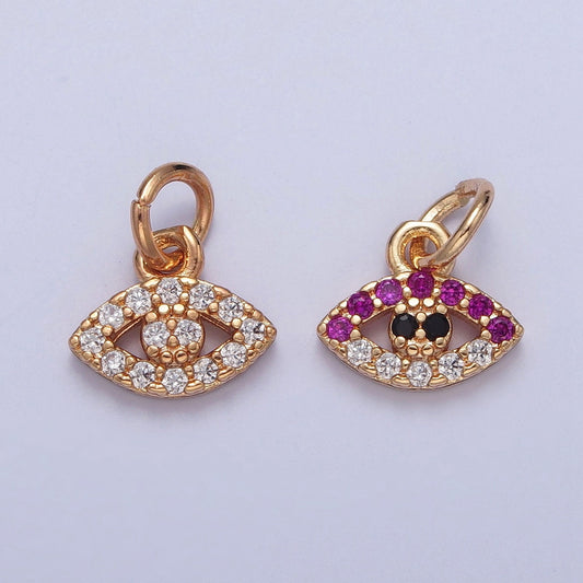16K Gold Filled Mini Clear/Colored Evil Eye Pendant Micro Pave Cubic Zarconia CZ Stones for Bracelet Necklace Jewelry Finding | X-234, X-235