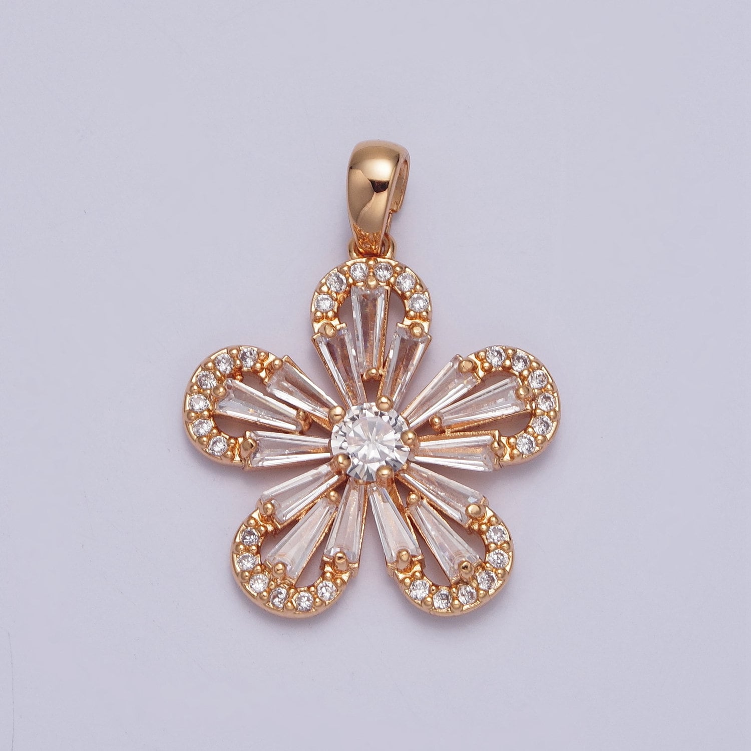 Dainty Pinkish-Gold Hibiscus Flower Charm Florette Micro Pave Cubic Zirconia Cz Pendant for Necklace Earring Bracelet | X-389