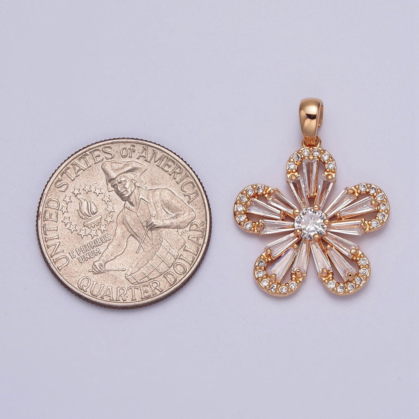 Dainty Pinkish-Gold Hibiscus Flower Charm Florette Micro Pave Cubic Zirconia Cz Pendant for Necklace Earring Bracelet | X-389
