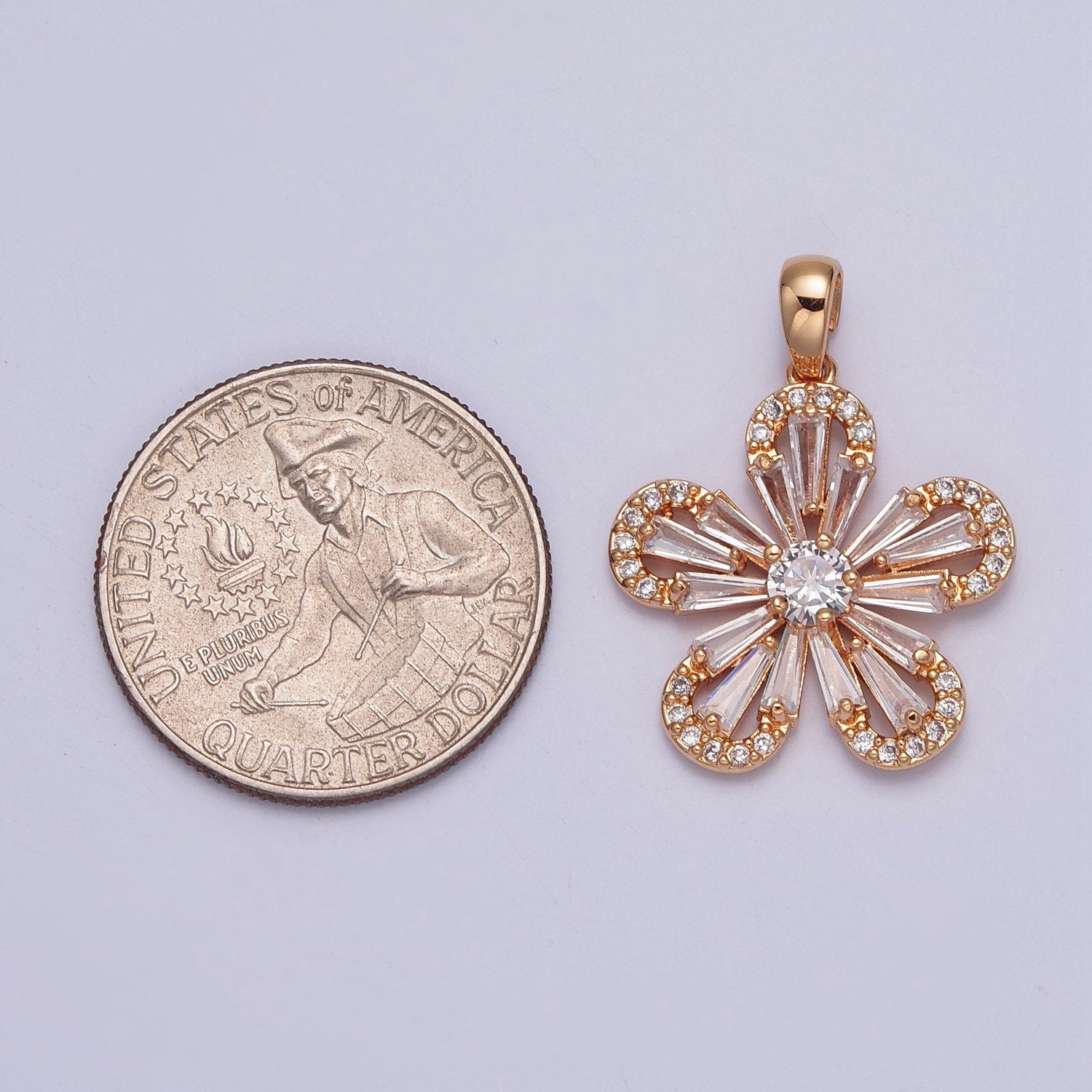 Dainty Pinkish-Gold Hibiscus Flower Charm Florette Micro Pave Cubic Zirconia Cz Pendant for Necklace Earring Bracelet | X-389
