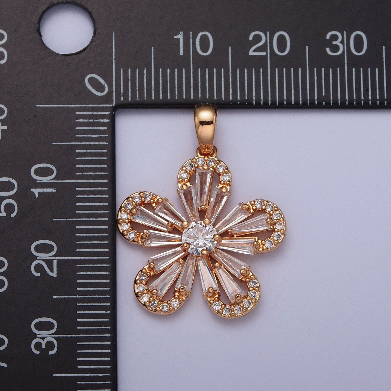 Dainty Pinkish-Gold Hibiscus Flower Charm Florette Micro Pave Cubic Zirconia Cz Pendant for Necklace Earring Bracelet | X-389