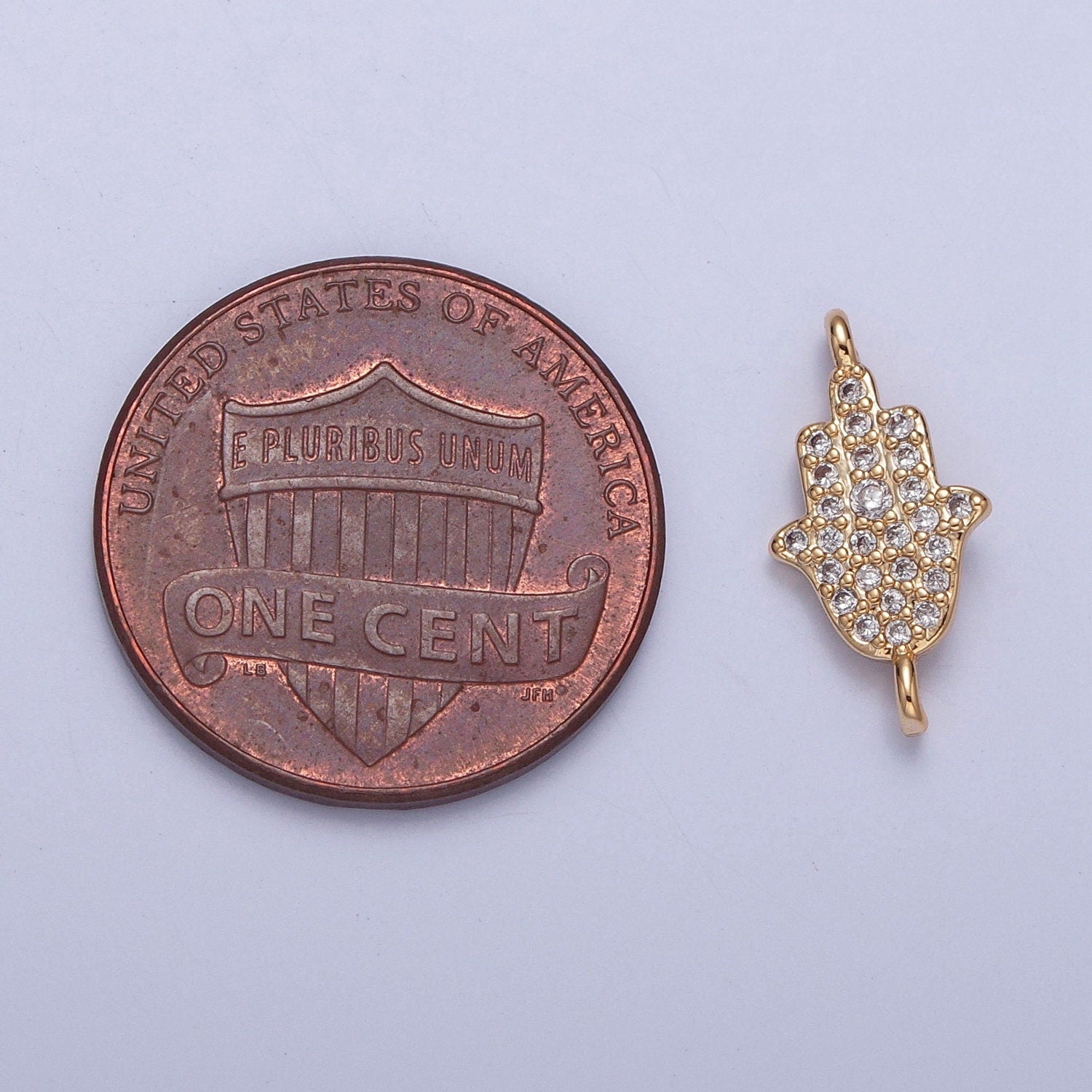 16K Gold Simple Hamsa Hand The Hand of God Charm with Micro Pave CZ Link Connector | DIY Connector Piece for Necklace Bracelet | G-917