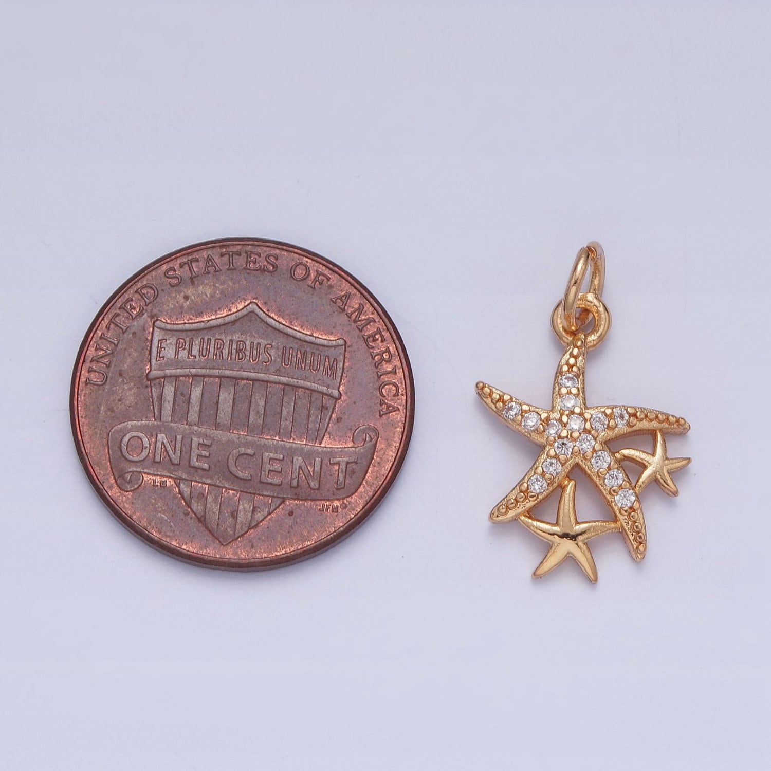 16K Gold Dainty Three Starfish Micro Pave CZ Clear Multicolored Stone Pendant, Charm Crystal Cz for Necklace Bracelet Supply | X-222, X-223