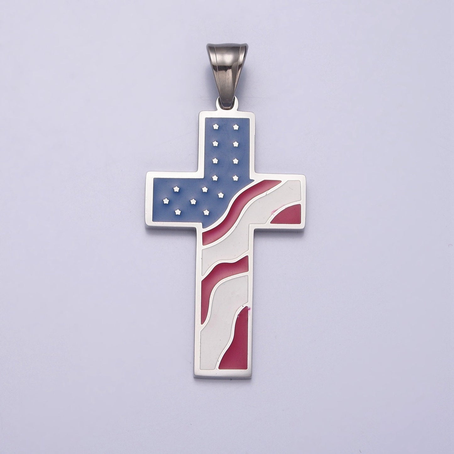 United States of America USA Flag on Cross, Stainless Steel Catholic Religious Charms, Silver Religious Charms For Jewelry Making | I-353