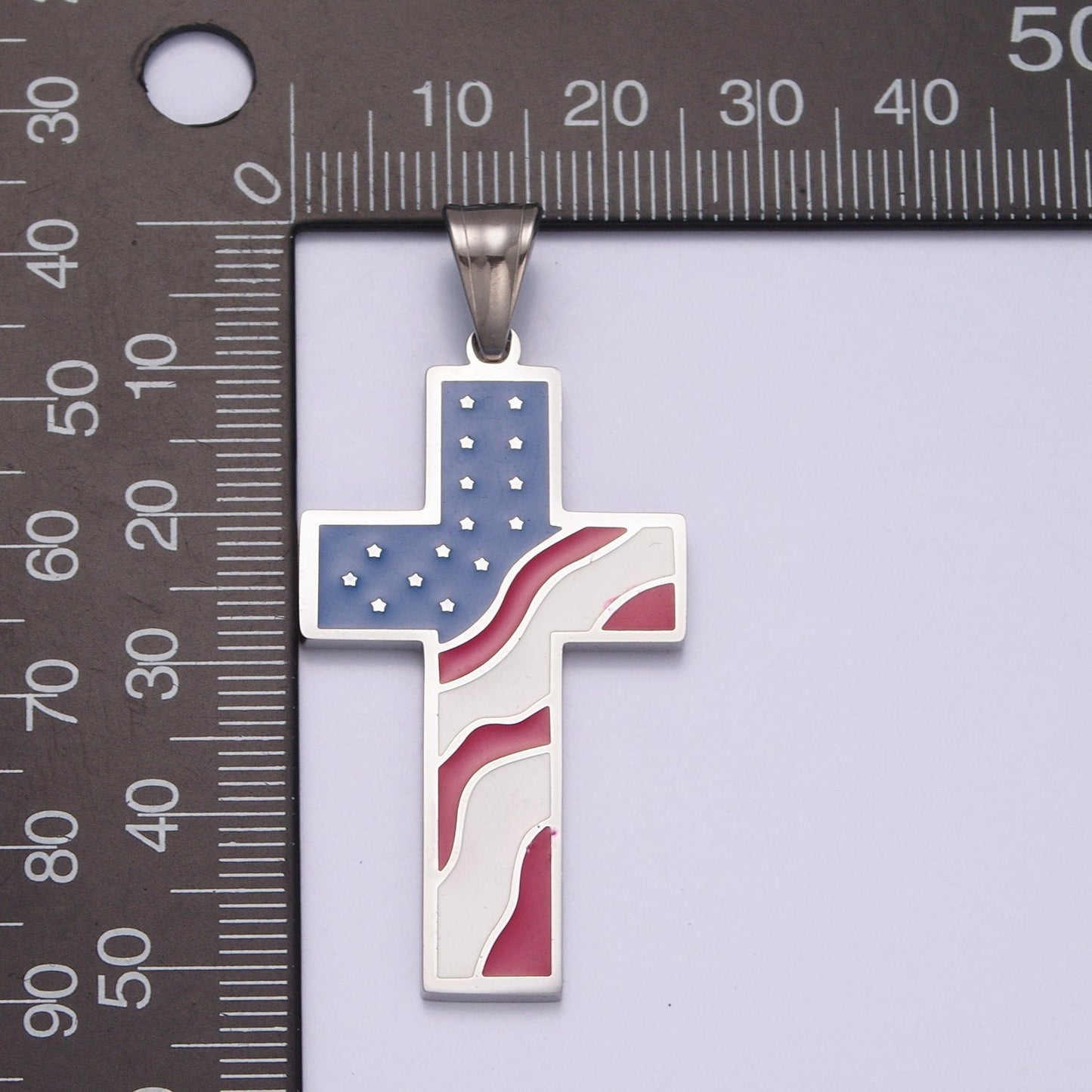 United States of America USA Flag on Cross, Stainless Steel Catholic Religious Charms, Silver Religious Charms For Jewelry Making | I-353