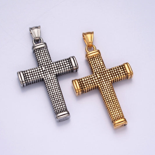 Stainless Steel Bold Gold, Silver Boxed Minimalist Thick Cross Pendant, for DIY Religious Jewelry European Charms Bracelet | X-631, X-632