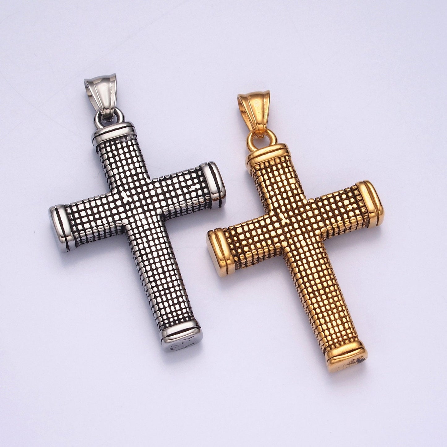 Stainless Steel Bold Gold, Silver Boxed Minimalist Thick Cross Pendant, for DIY Religious Jewelry European Charms Bracelet | X-632