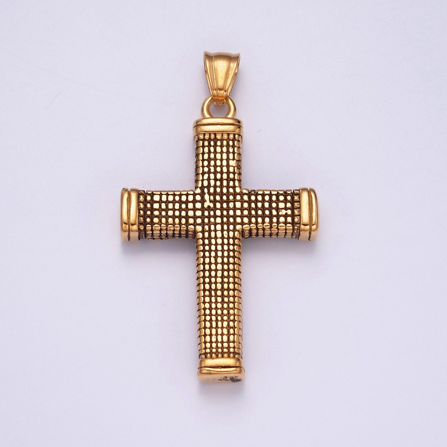 Stainless Steel Bold Gold, Silver Boxed Minimalist Thick Cross Pendant, for DIY Religious Jewelry European Charms Bracelet | X-631, X-632