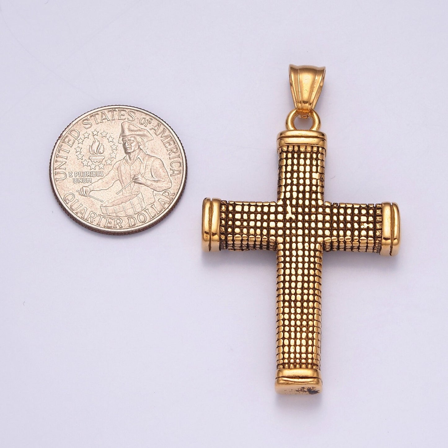 Stainless Steel Bold Gold, Silver Boxed Minimalist Thick Cross Pendant, for DIY Religious Jewelry European Charms Bracelet | X-631, X-632