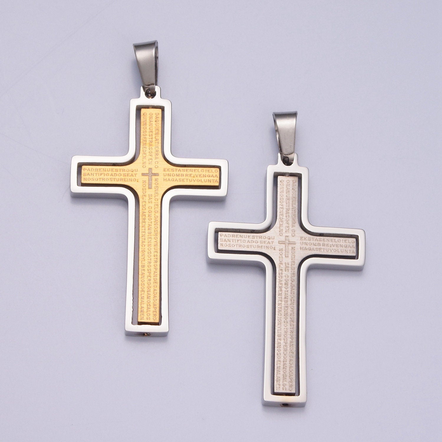 Stainless Steel Spanish The Lord's Prayer Spinable Tiny Cross Charm, Padre Nuestro for Religious Necklace Pendant | X-635, X-636