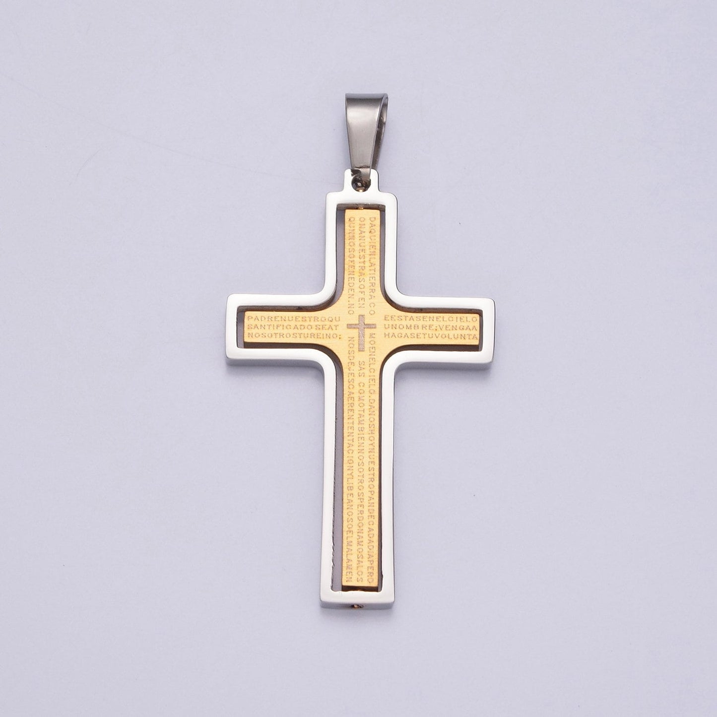 Stainless Steel Spanish The Lord's Prayer Spinable Tiny Cross Charm, Padre Nuestro for Religious Necklace Pendant | X-635, X-636