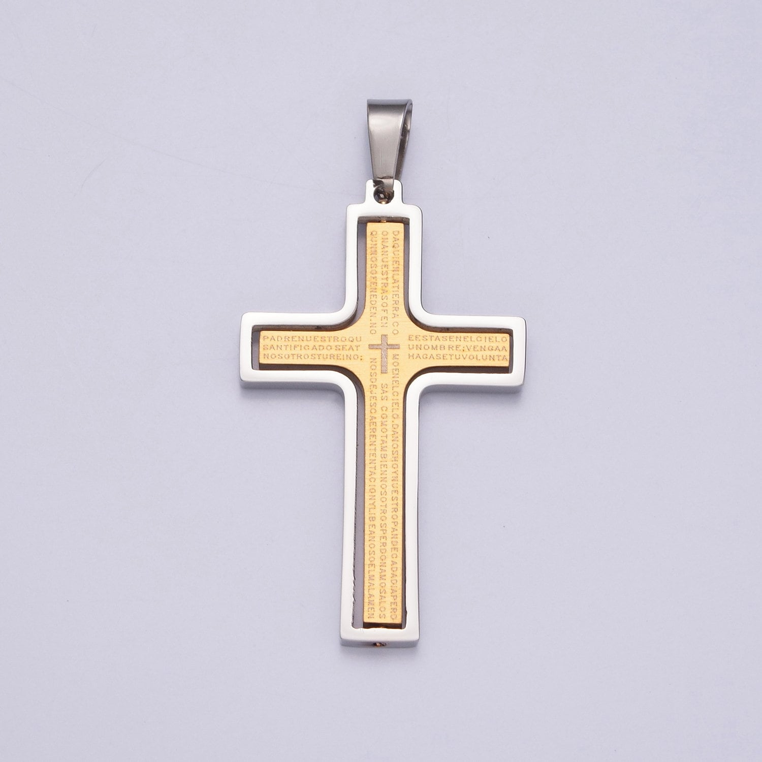 Stainless Steel Spanish The Lord's Prayer Spinable Tiny Cross Charm, Padre Nuestro for Religious Necklace Pendant | X-635, X-636
