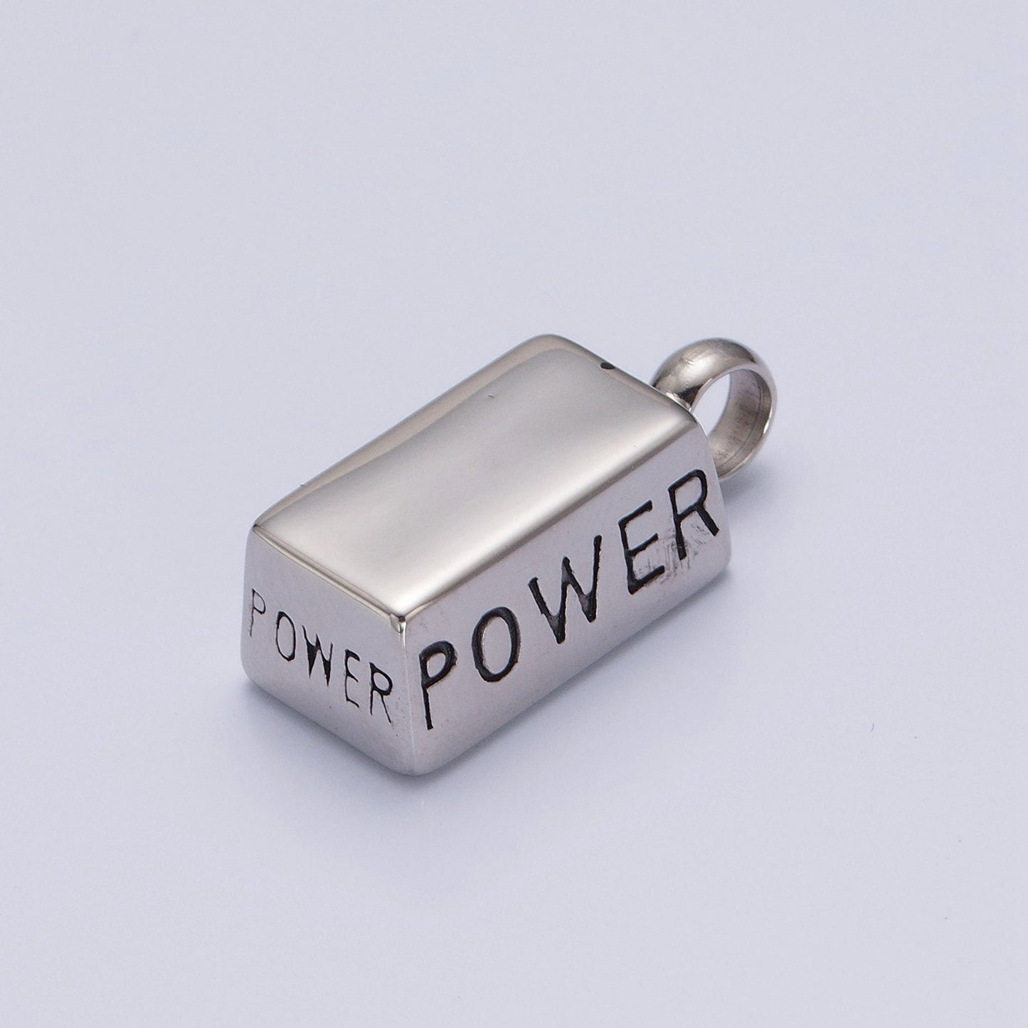 Stainless Steel Gold Silver Solid Bar "Power" Pendant, Gold Silver Power Strength Weight Charm, for DIY Charms Bracelet | X-645, X-646