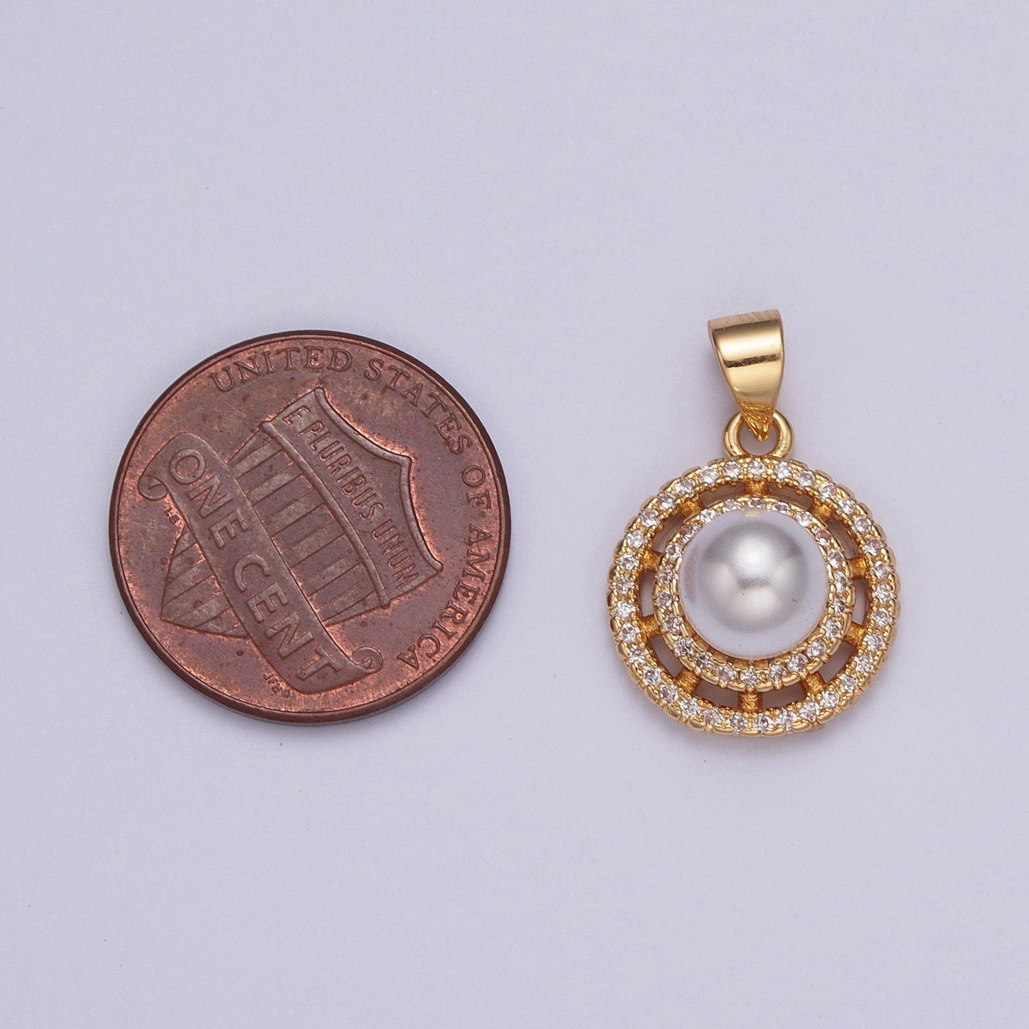 24K Gold Plated Dainty Elegant Pearl on Wheel Micro Pave CZ Ball Charm for Bracelet Necklace Component | X-408