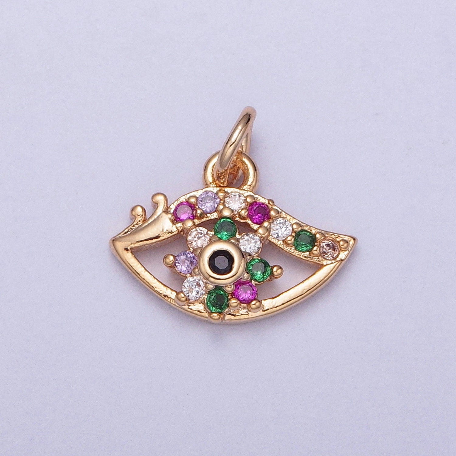 14K Gold Mini Multicolored Evil Eye Varieties Pendant Micro Pave Cubic Zarconia CZ Stones for Bracelet Necklace Jewelry | X-175~X-182