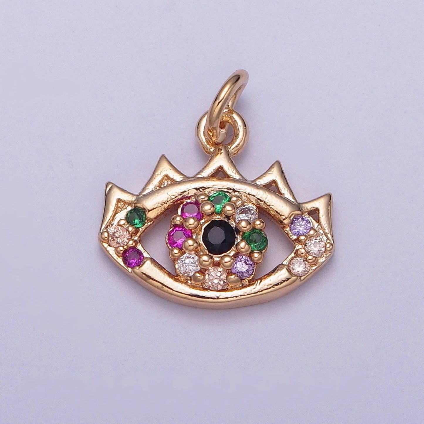 14K Gold Mini Multicolored Evil Eye Varieties Pendant Micro Pave Cubic Zarconia CZ Stones for Bracelet Necklace Jewelry | X-175~X-182